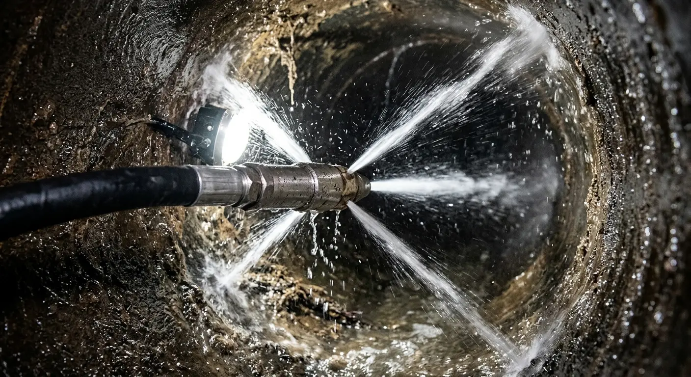 High-pressure hydro jetting nozzle cleaning sewer pipe for Storm Drain Cleaning in Norfolk